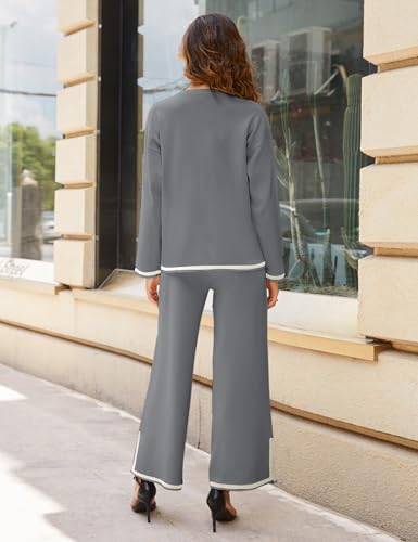 Image of Tanming Women's 2 Piece Outfits Long Sleeve Knit Sweater Top Wide Leg Pants Lounge Sets Tracksuits