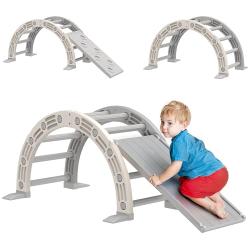 AIYAPLAY 4-in-1 Kinderkletterspielzeug mit Kletterbogen, Schaukelstuhl, Rampe und Rutsche, Kunststoffspielzeug für Kinder von 18-48 Monaten, für drinnen und draußen, grau und weiß