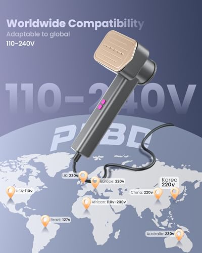 PKBD Travel Steamer for Clothes, 110-240V Dual Voltage Handheld Steam Iron, 2 In 1 Portable 1000W 15S Fast Heat Up Mini Garment Steamer Clothing for Global Travel & Home