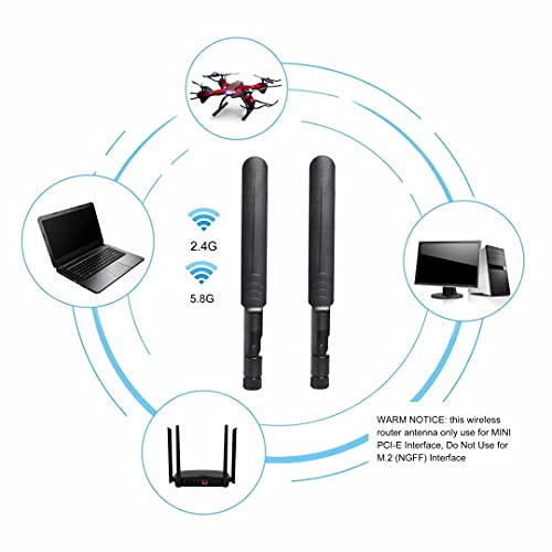 Image of 2 x 8dBi WiFi RP-SMA Male Antenna 2.4GHz 5.8GHz Dual Band +2 x 15CM U.FL /IPEX to RP-SMA Female Pigtail Cable for Mini PCIe Card Wireless Routers, PC Desktop, Repeater, FPV UAV Drone and PS4 Build