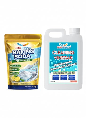 Image of White vinegar for cleaning purpose 1L | With Baking Soda Powder 900 gms | Distilled white cleaning vinegar and Baking Soda Combo Pack |All purpose cleaner For Home And Kitchen (5% Concentrated)