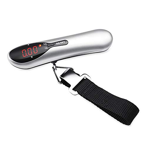 Pocket Key Chain Scales,Hand Held Suitcase Scales 50kg/110lb Pocket Mini Luggage Scale for Travel Fishing Hanging Steelyard Scale (Color : Silver) (Color : Silver, Size : -)