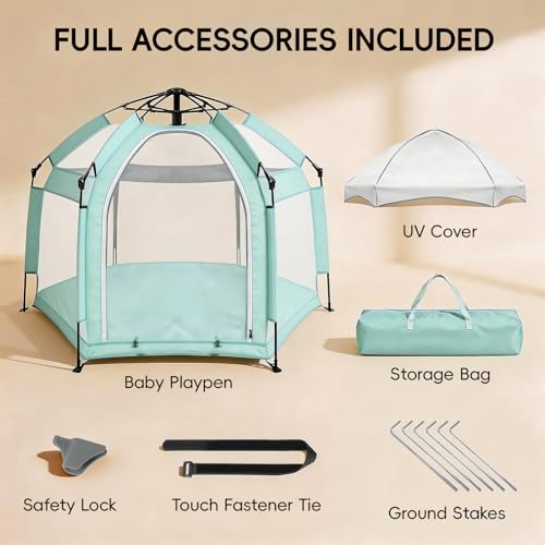 Image of Palopalo Mint Green Pop Up Baby Beach Tent - UPF50+ Sun Protection Canopy & Mosquito Net, Instant Setup Portable Playpen for Indoor & Outdoor Play, Lightweight Pack and Play Yard