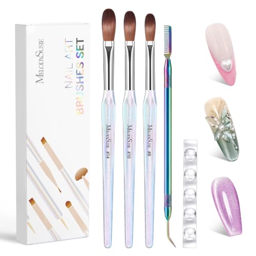 Image of MelodySusie Acrylic Nail Brush Set, Size 8,10,14 Transparent Nail Brushes