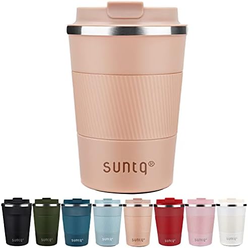 SUNTQ Reusable Coffee Cups Travel - Coffee Travel Mug with Leakproof Lid - Thermal Mug Insulated Cup - Stainless Steel Travel Cup with Rubber Grip - for Hot and Cold Drinks, 13oz/380ml Blue