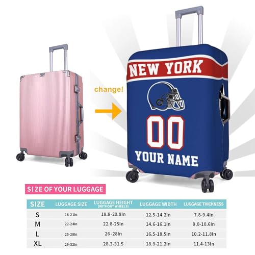 Image of Custom New York Luggage Cover Personalized Football Style Suitcase Cover with Name Number Customized Washable Elastic Sports Travel Suitcase Protector for Business Vacation Gifts