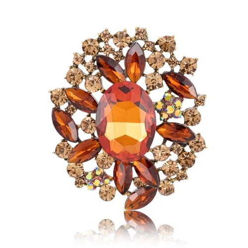 Image of LAXPICOL Vintage Austrian Crystal Elegant Flower Brooch for Women Broach Pin Wedding Jewelry Antique-Gold Tone