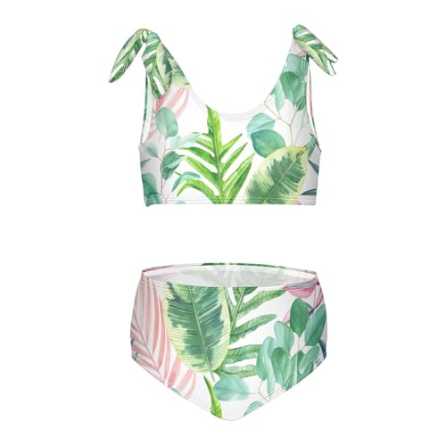 Girls Colorful Green Palm Tree Pattern Swimsuit Two Pieces Bikini Set Bathing Suits Swimwear Crop Top Swimsuit Set