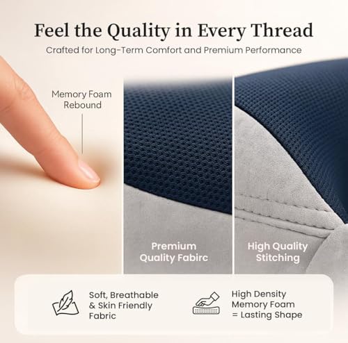 Image of 360 Memory Foam Travel Neck Pillow - U Shaped Ergonomic Head & Neck Support Cushion with Chin Support, Adjustable Snap Closure, Breathable Mesh Fabric (Blue & Grey)