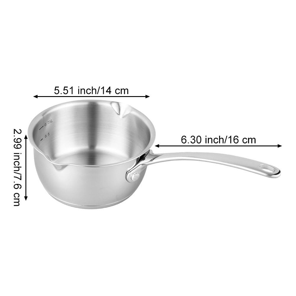Scaldalatte con Doppio Beccuccio, Cuocilatte in Acciaio Inox, Scioglitore per Riscaldare Latte, Burro, Olio, caffè, tè, Zuppa
