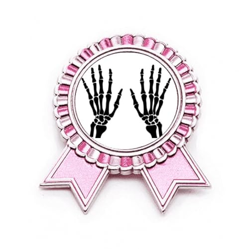 Broche squelette b main humaine avec rose en métal noir ciselé de taille M