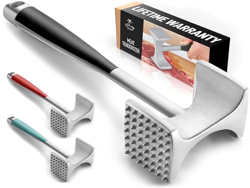 Zulay Kitchen Professional Meat Tenderizer Tool - Dual Sided Meat Mallet Pounder With Comfort Grip Handle - Heavy Duty Meat Hammer Tenderizer - Meat Tenderizer Mallet & Meat Pounder - (10&rdquo;) Black