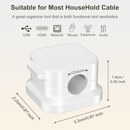 Image of 10 Pack Magnetic Cable Clips, [No-Residue] Adhesive Cable Holder, Wire Organizer Keeper for Nightstand, Desk, Home or Office (White)