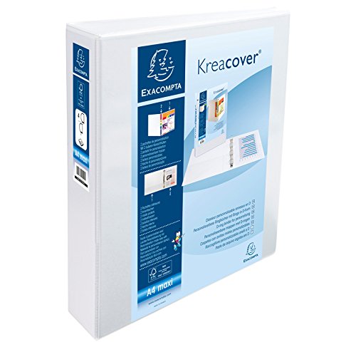 Lot de 10 Classeur Kreacover Maxi, 4 anneaux en D 40mm, PP, devant et dos personnalisables, coloris blanc
