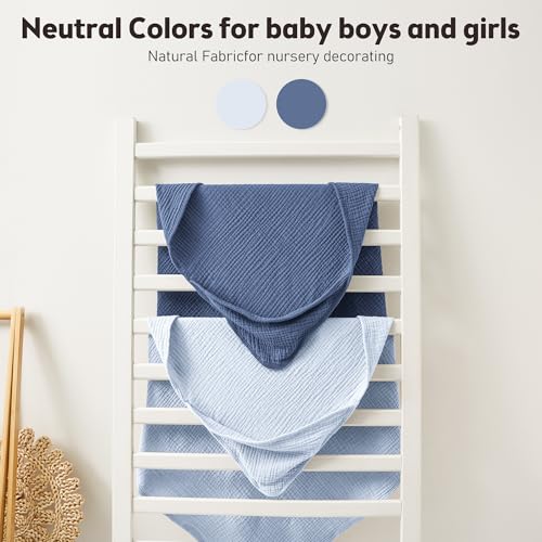 Image of Susurration Hooded Baby Towels for Newborn 2 Pack 100% Muslin Cotton Towel for Babies，Highly Absorbent and Newborn Essential 30x30 Inch Light Blue&Royal Blue