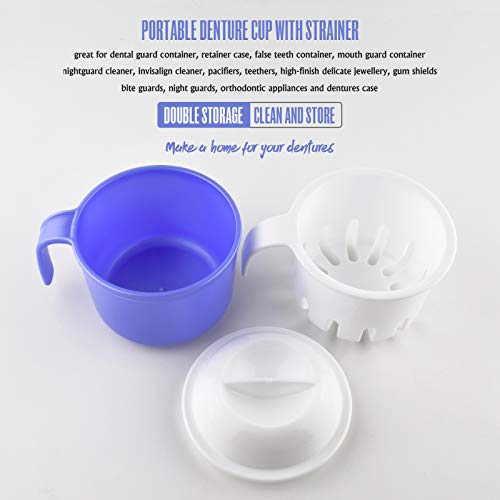 Large Denture Baths Cup, False Teeth Bath Cup With Strainer And Lid For Soaking Dentures Or Storing Pacifier, Capacity 10.6 Oz #TOP4