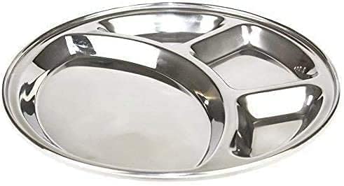 RSK Goods Stainless Steel Round 4 Compartment Food Serving Dish Indian Thali, Serving Platter, Food Divided Plate, Size 33cm (1) - Image 2