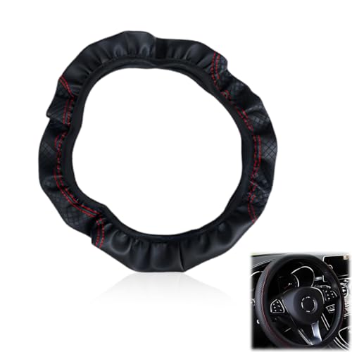 YAWOXIJ Coprivolante Auto Universale Finta Pelle, per volante 38 cm, Nero, Pelle in fibra di carbonio e microfibra, Accessorio per Auto