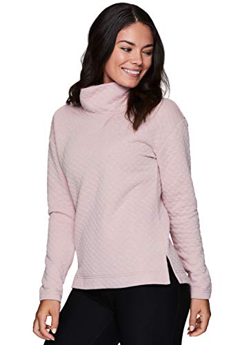 RBX Active Women's Athletic Fashion Long Sleeve Quilted Mock Neck Pullover Sweatshirt Fall Pink M