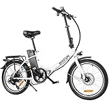 BIKFUN E-Bike 20 Zoll Faltbares Elektrofahrrad mit 36V/10Ah Abnehmbar Akku | E-Klapprad Standard 250W Motor-Leistung| Pendler Pedelec mit Shimano 7-Gang bis 25km/h Zulassung Ebike Unterwegs (Weiß)