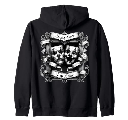 SMILE NOW CRY LATER Gothic Cholo Chicano Art Sad Clown Masks Zip Hoodie