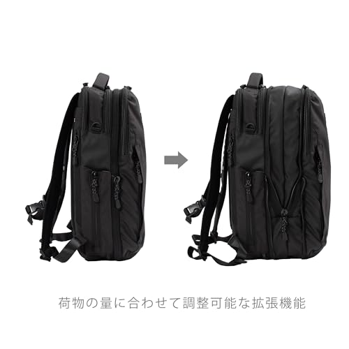 ムスタッシュ リュックサック 20L～27L マチ幅拡張機能 14インチPC 撥水加工 杢調ポリ×コーティングポリ MIU-0521 (ブラック)