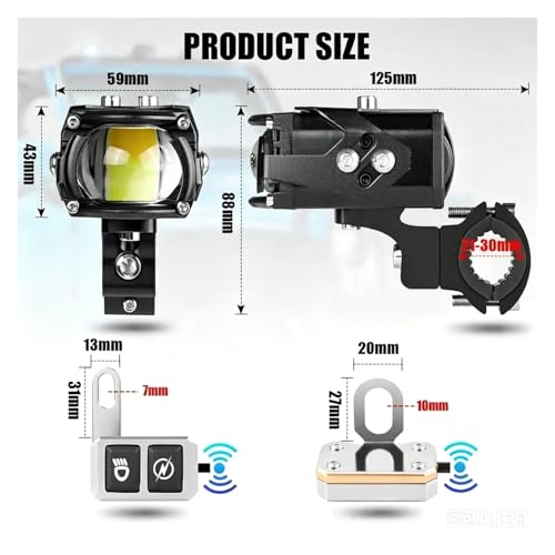 Luz antiniebla adicional con interruptor inalámbrico y efecto Blue Devil Eye para moto 3