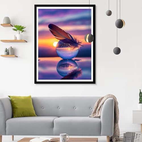 Mosaïque artisanat strass point croix anti-stress avec le grand diamond painting coucher de soleil