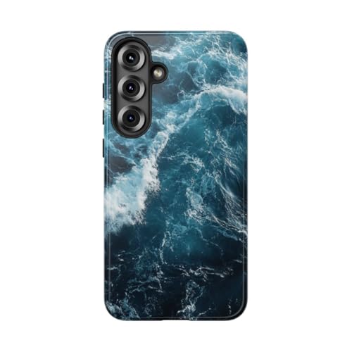 Coque Samsung S25 Plus rigide antichoc brillante motif vagues bleues