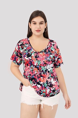 Image of TIYOMI Plus Size Tops for Women V Neck Tshirts Basic Tunic Casual Hawaii Floral Tie Dye Camo Summer Short Sleeve Tee XL-5XL