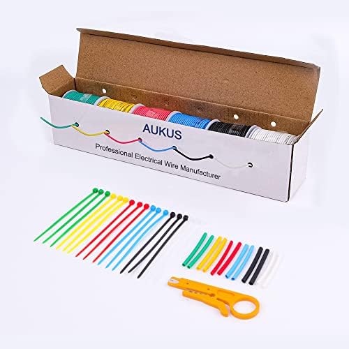 AUKUS 22AWG Stranded Wire, 6 Colors (30 Feet/9 M Each) Electrical Wire, UL Listed, Tinned Copper Hookup Wire Kit 22 Gauge 300V for DIY, Flexible, PVC Insulated