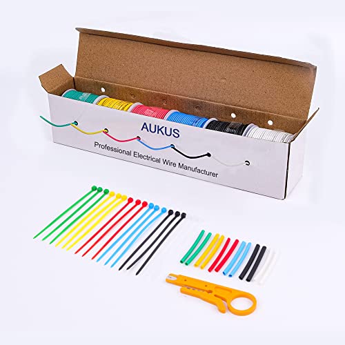 Aukus 22Awg Stranded Wire, 6 Colors (30 Feet/9 M Each) Electrical Wire, Ul Listed, Tinned Copper Hookup Wire Kit 22 Gauge 300V For Diy, Flexible, Pvc Insulated #TOP1