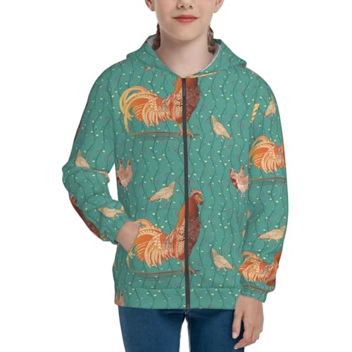 Rooster and a Hen Kids Pullover Hoodies Boys Zip Up Sweatshirts Girls Athletic Clothes with Pocket3