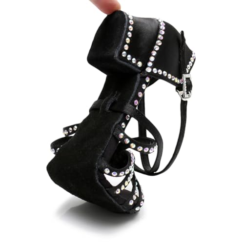 HIPPOSEUS Girls Rhinestone Latin Dance Shoes Low Heel Ballroom Salsa Dance Practice Performance Shoes3