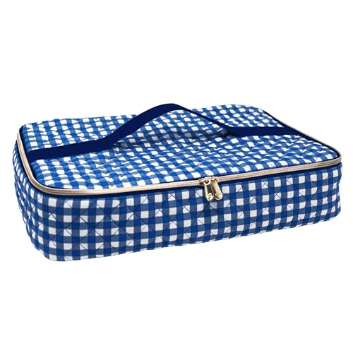 Draper James Cacerola aislada para frío y calor, acolchada con asa para sartenes de 16 x 10 pulgadas, color azul Riviera Gingham
