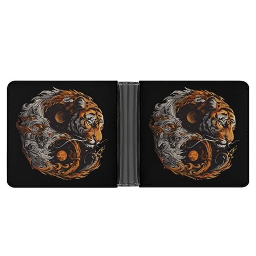 Yin And Yang Tiger And Dragon Funny Men's Slim Bifold Wallet with Multiple Card Slots Front Pocket Purse