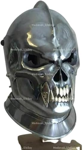 Vintage Ventures Medieval 18ga Stainles Steel Battle-ready Demonic Close Helmet Larp Sca Warrior Knight Helmet For Roleplay & Cosplay, Standard, Grey