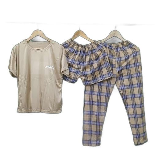 Ladies summer night suit | 3 piece pajama set | cartoon print women night dress | cotton type fabric | imported cute high quality nightwear for girls | comfortable hosiery type soft feeling