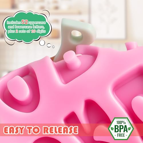 Image of HKMTT Letter Molds Silicone for Chocolate Fondant Clay, Mini Size for Uppercase lowercase Alphabet Number Decorating Birthday Cake Strawberries Cake Pop Decorating Moulds BPA Free