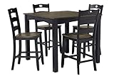Signature Design by Ashley Froshburg Counter Height Dining Room Table and Bar Stools (Set of 5), Grayish Brown/Black