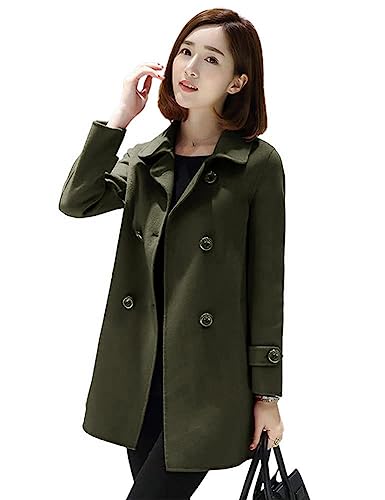 Image of Ylingjun Womens Double Breasted Wool Jackets Casual Classic Fit Pea Coat Outwear (Army Green, XL)