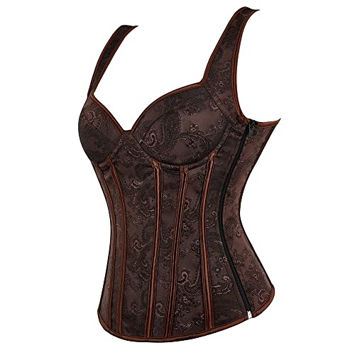 Corset Corselet Floral Bojo Alça Modela Cintura Valoriza Busto Postura Elegante Linha Fashion Marrom