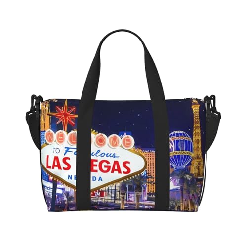 Large Duffel Bag for Men Women, Cute Carry On Tote for Travel, Gym, Weekend Use, Printed Las Vegas Night City, 19.7