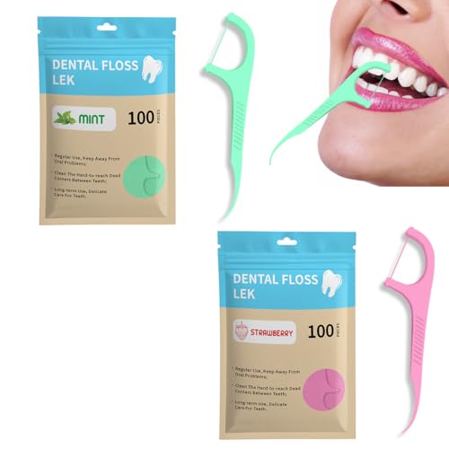 HAMKU 200 PCS hilo dental con mango palillos de hilo dental palillos de dientes de hilo dental para Limpieza de Dientes Cuidado Bucal Aliento Fresco