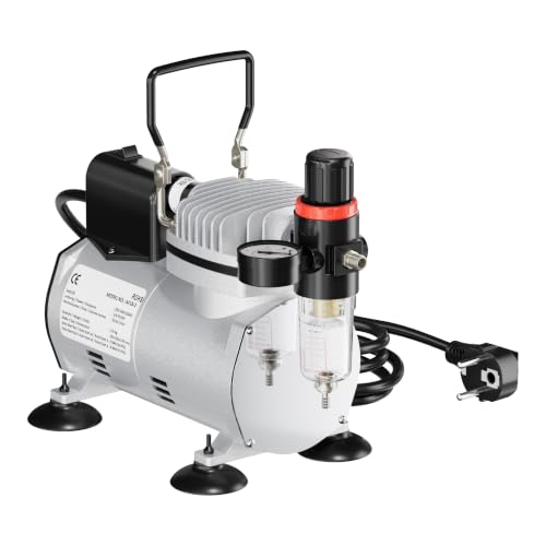 Wiltec Compressore per aerografo AF18-2, a membrana 4 bar, arresto automatico, con manometro