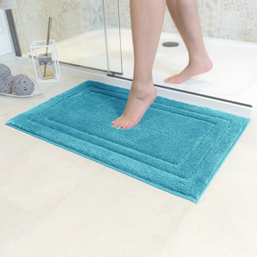 Decomira Badematte rutschfest | Als Badteppich Set kombinierbar | WC-Teppich Badezimmer-Teppich Bad-Vorleger waschbar | Duschvorleger waschbar Bad-Garnitur | Petrol Türkis - 70x120 cm