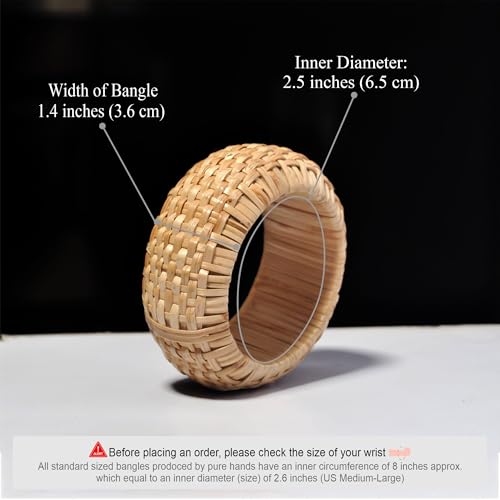 Pure Hands Handwoven Cane Bangle Mat Weave Eco-Friendly Jewelry Studio – Natural Rattan Bracelet with Wooden Frame – Sustainable Shiny Finish Accessory3