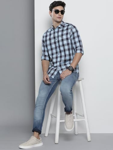 Image of The Indian Garage Co Men Slim Fit Checkered Full Sleeves Cutaway Collar Casual Shirt