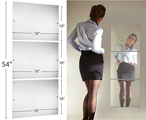 Full Length Wall Mirror Tiles – 3 Pieces 16 x 18 Inch Framless