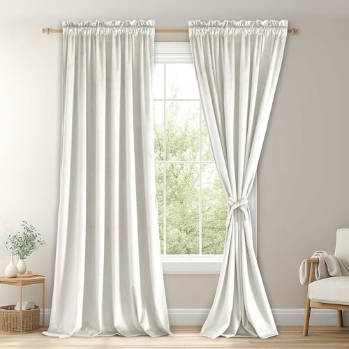 JIUZHEN Rideau occultant velours ivoire 52L x 108L 2 panneaux